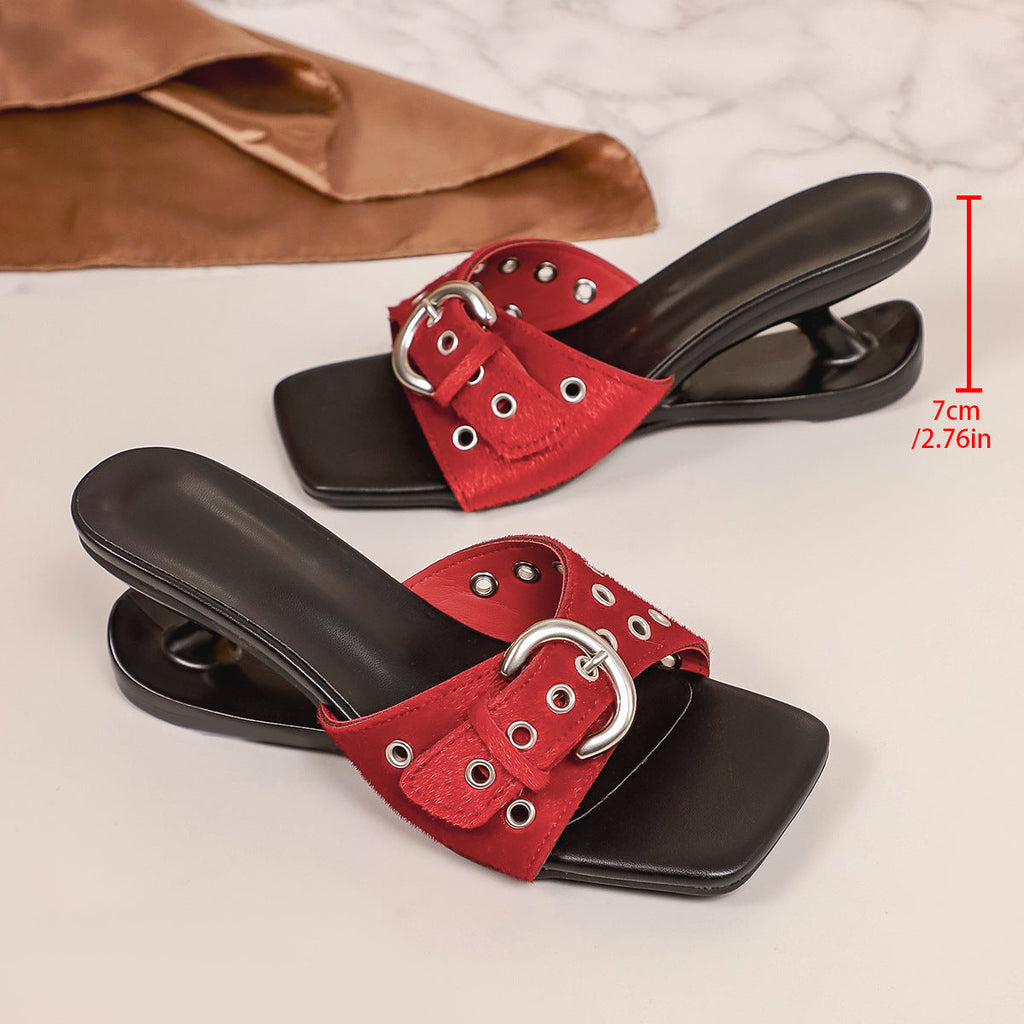 Women's Square Toe High Heel Sandals | Fabric Strappy Heels in Black, Leopard & Red