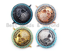Load image into Gallery viewer, CZ Micro Pave Skull on Round Disc Gold/Silver/Black/ Rose Gold Connector, 20x25x6mm,sku#M40