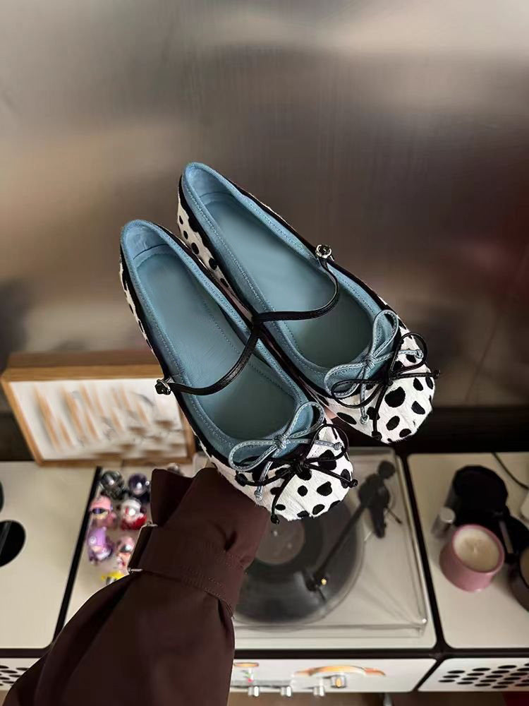 Women's Bow-Tie Slingback Flat Shoes - Round Toe Polka Dot Summer Flats