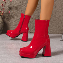 Load image into Gallery viewer, Women's Chunky Heel Square Toe Ankle Boots – Height Enhancing Slimming Design | Gold Silver Red Black