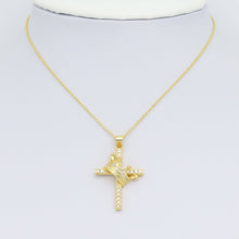 Load image into Gallery viewer, Gold Silver Clear CZ Crown Cross Charm Pendant, Sku#LD637