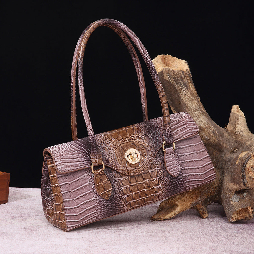 Women's Crocodile-Print Shoulder Tote Bag - Retro European Style PU Leather Handbag