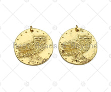 Load image into Gallery viewer, 18k Dainty Gold Bird On Round Coin Shape Charms, Dainty Charms, Gold Pendant, Round Coin Necklace Charms, 29x19mm, Sku#LK185