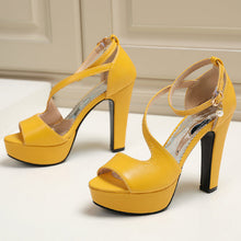 Load image into Gallery viewer, Women's Open-Toe Platform Sandals | Thick Heel PU Fish Mouth Heels