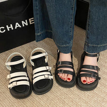 Load image into Gallery viewer, Women's Roman Style Flat Sandals | Buckle Beach Shoes | Black &amp; Off-White
