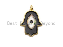 Load image into Gallery viewer, Enamel Colorful Evil eye On Hamsa Hand Pendant,CZ Micro Pave Oil Drop pendant,Enamel pendant,Enamel Jewelry,21x28mm,sku#F971