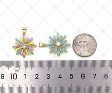 Load image into Gallery viewer, Enamel Colorful Daisy Flower with Big CZ Shape Pendant, 18K Gold Filled Flower Charm, Necklace Bracelet Charm Pendant, Sku#F1447