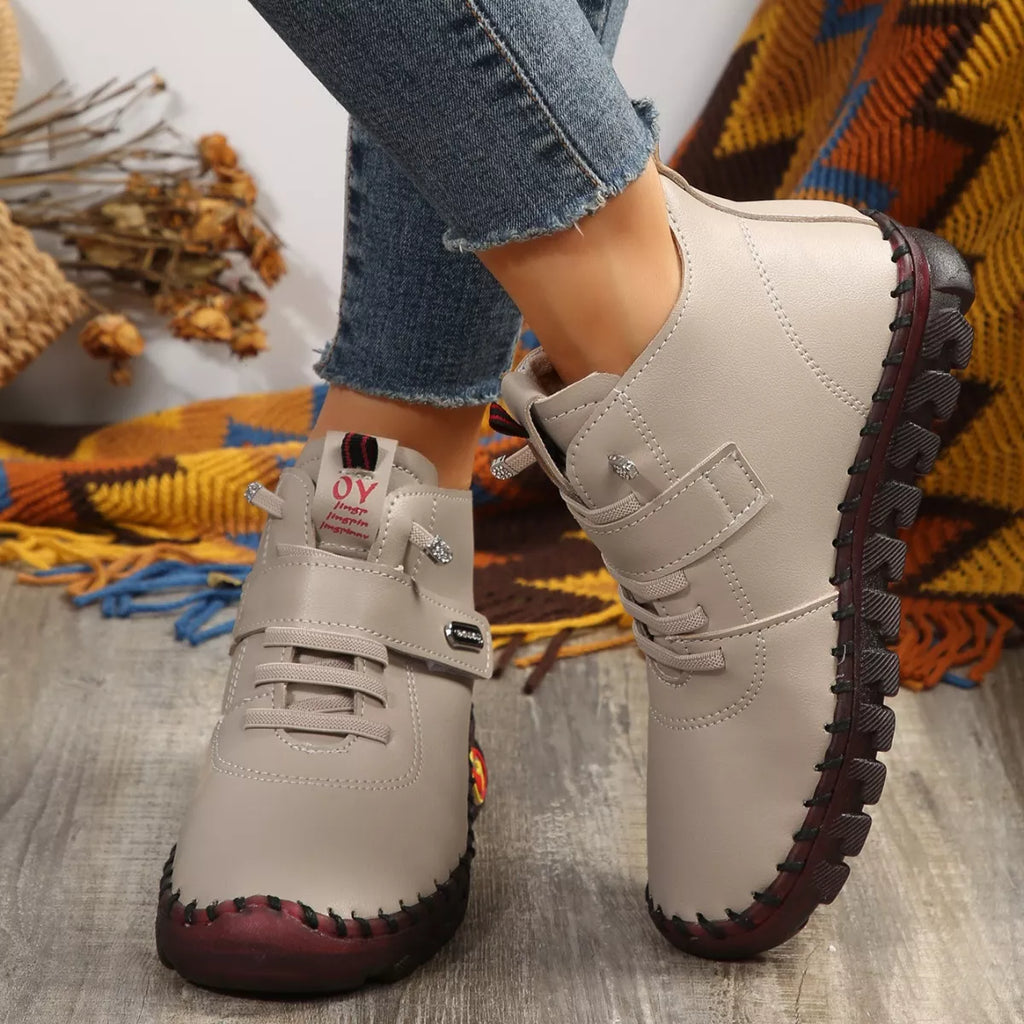 Women's Lace Up Platform Ankle Boots – Flat Platform PU Leather Booties