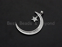Load image into Gallery viewer, CZ Micro Pave Crescent Moon and Star Pendant ,Gold/Silver/Bl