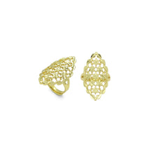 Load image into Gallery viewer, Gold Filigree Flower patten Statement Adjustable Ring, Sku#LD657