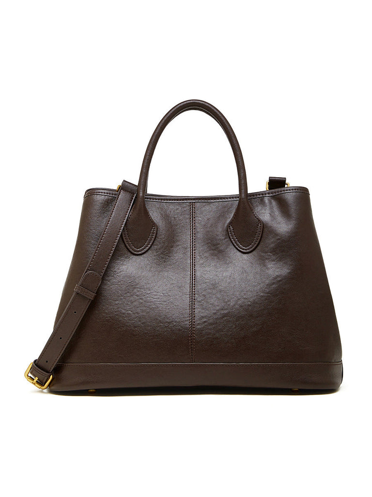 Women's Genuine Leather Tote Crossbody Bag – Top-Grain Cowhide, High-Capacity Everyday Shoulder Bag
