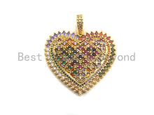 Load image into Gallery viewer, CZ Colorful Micro Pave Heart Gold With Baguette CZ Filigree Pendant, Heart Shaped Pave Pendant, Gold plated, 36x36mm, Sku#F948