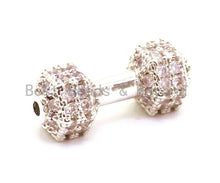 Load image into Gallery viewer, CZ Dumbbell Clear Micro Pave Beads, Cubic Zirconia Spacer Beads, Fitness Barbell Spacer, Men's Bracelet Charms, 16x6mm sku#G129