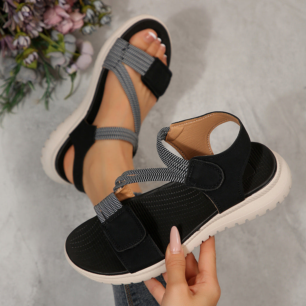 Women's Platform Beach Sandals – Velcro Closure, Rubber Sole | Black, Off-White, Navy Blue