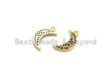 Load image into Gallery viewer, Multi-Color CZ Micro Pave Moon Pendant, Moon Shaped Pave Pendant, Gold plated, 8x14mm, Sku#B112/F757