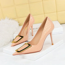 Load image into Gallery viewer, Women's Pointed-Toe High Heel Pumps with Metal Buckle - Elegant Stiletto Dress Shoes