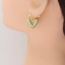 Load image into Gallery viewer, Puffy CZ V Shape Huggie  Earrings, Sku#LD555