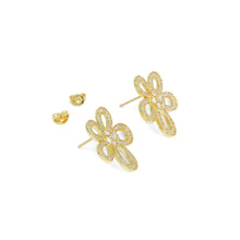 Load image into Gallery viewer, Clear CZ Flower Gold Silver Stud Earrings, Sku#A173