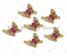 Load image into Gallery viewer, Fuchsia CZ Butterfly Connector, Butterfly Bracelet Link, Butterfly Pendant, Cubic Zirconia Pendant, Gold Tone, 16x18mm, Sku#LK86