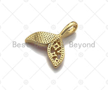 Load image into Gallery viewer, Cute Shark Tale Pink Pendant/Charm, Pink Mother-of-pearl  Pendant, Cubic Zirconia Pendant, Gold Tone, 18x21mm, Sku#LK69