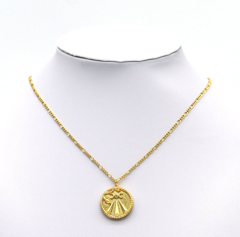 Gold CZ Embossed Snake On Round Coin Charm, Sku#F1501C