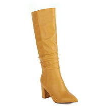 Load image into Gallery viewer, Women's Fleece-Lined Chunky Heel Mid-Calf Boots | Pointed Toe Slip-On Winter Boots
