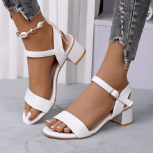 Load image into Gallery viewer, Women's Plus Size Round Toe High Heel Sandals | Buckle Strap | White &amp; Black