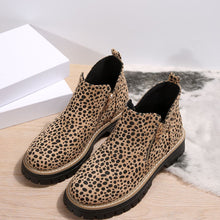 Load image into Gallery viewer, Women's Leopard Print Pointed Toe Ankle Boots - Chunky Low Heel Fashion Boots with Front Zipper