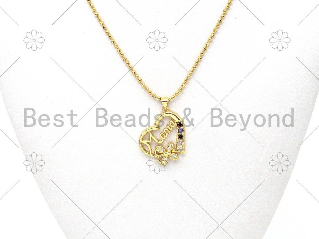 CZ Micro Pave MAMA On Heart Shape Pendant,18K Gold Filled Mama Charm,Mother's Day Necklace Bracelet Charm Pendant,27x25mm,Sku#LK388