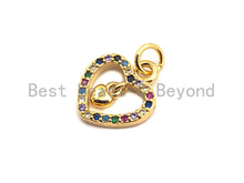 Load image into Gallery viewer, CZ Colorful Micro Pave Hollow Heart With Little Dangle Heart Pendant, Heart Shaped Pave Pendant, Gold plated, 12x14mm, Sku#F826