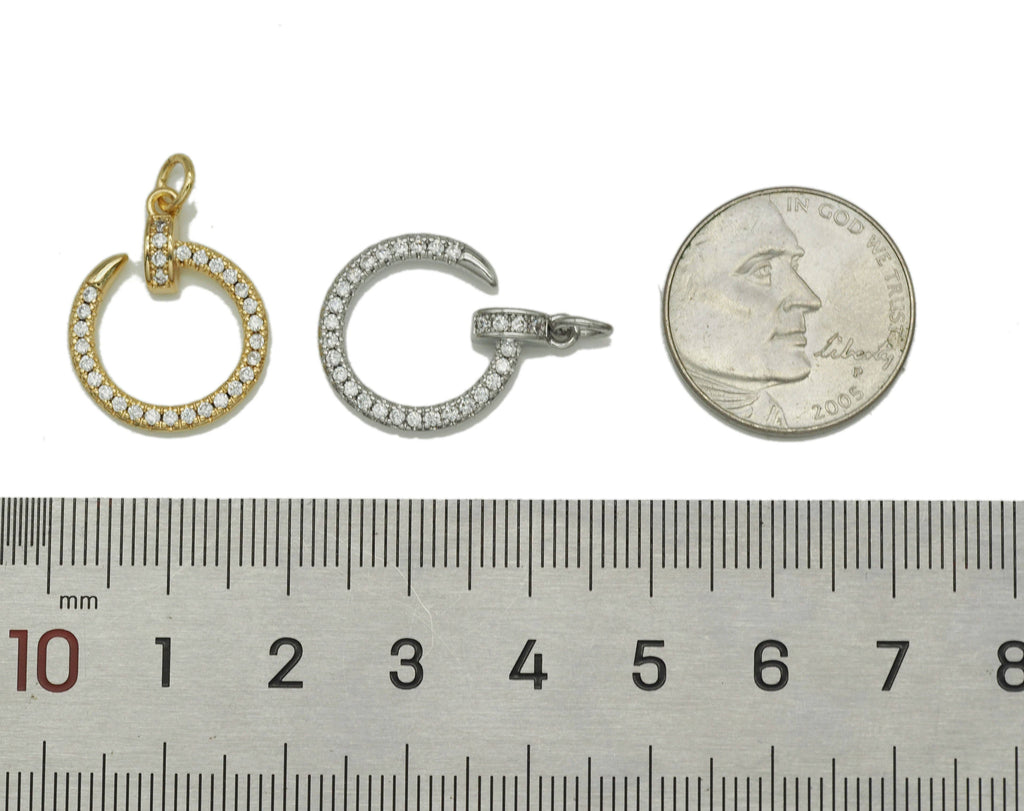 Gold silver CZ Nail Circle Charm, Sku#F1471