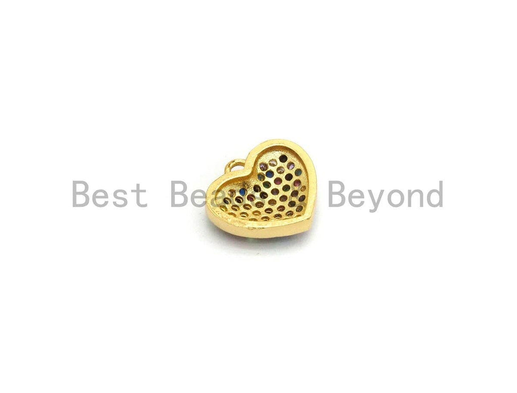 CZ Multi-color Micro Pave Heart Pendant, Heart Shaped Pave Pendant, Gold plated Heart Charm, 12x11mm, Sku#B117