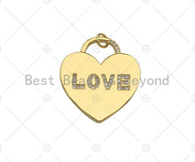 Load image into Gallery viewer, CZ Micro Pave Love Word On Heart Lock Shape Pendant/Charm, 18K Gold Filled Heart Charm, Necklace Bracelet Charm Pendant,25x28mm,Sku#LD104