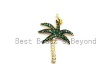 Load image into Gallery viewer, Green CZ Micro Pave Coconut Tree Pendant, Palm Tree Pave Pendant, Gold/Rose Gold/Silver/Gunmetal plated, 17x21mm, Sku#F698C
