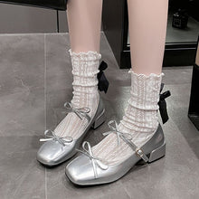 Load image into Gallery viewer, Women's Square-Toe Mary Jane Shoes with Bow - Chunky Heel Dress Shoes