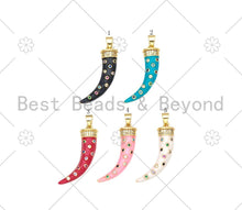 Load image into Gallery viewer, Colorful CZ Micropave Horn Shape Pendant, 18K Gold Filled Colorful Enamel Horn Charm, Necklace Bracelet Charm Pendant, 9x28mm,Sku#F1429