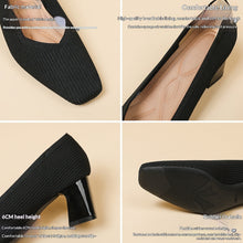 Load image into Gallery viewer, Women's Chunky Heel Square Toe Slip-On High Heels | Flyknit Upper | Multiple Colors