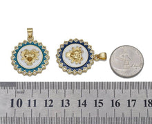 Load image into Gallery viewer, Gold CZ Enamel Medalion Lion Head On Round Charm, Sku#LK722