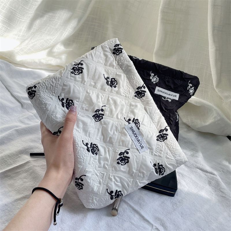 Floral Storage Pouch - Premium Cotton Cosmetic Bag with Nylon Lining