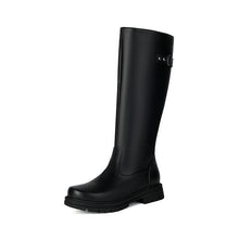 Load image into Gallery viewer, Women's Retro British-Style Chunky Heel Riding Boots | Belt Buckle Side Zipper | Black Brown