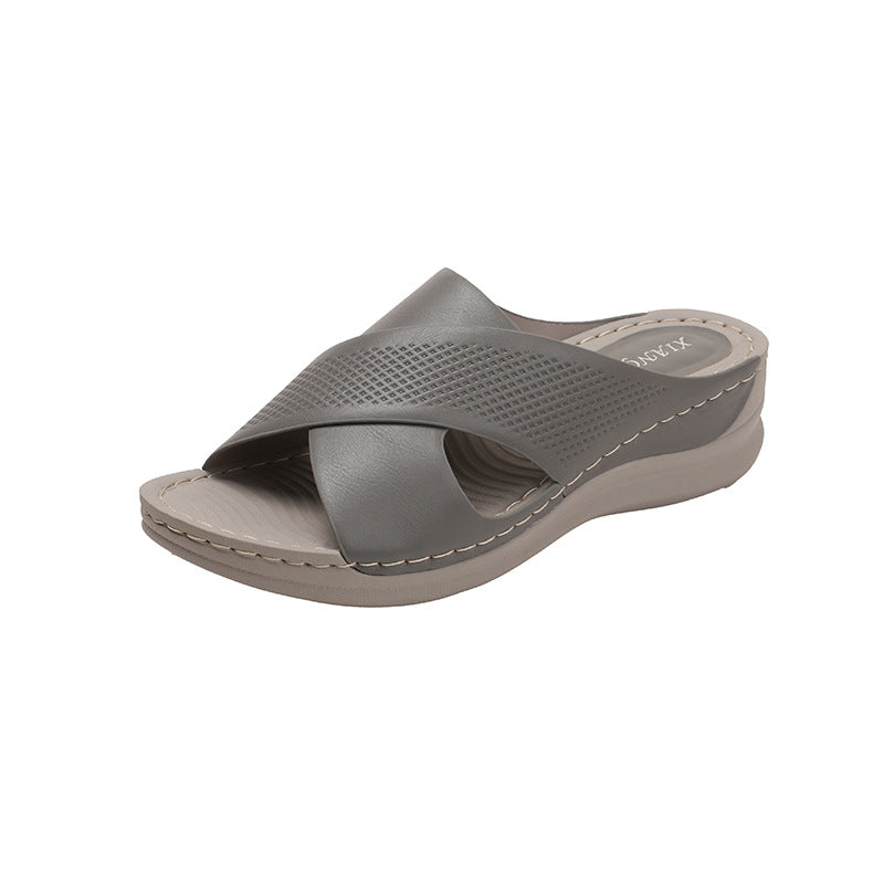 Women's Chunky-Sole Fish-Mouth Slide Sandals | Open Toe PU Slip-On Casual Slides