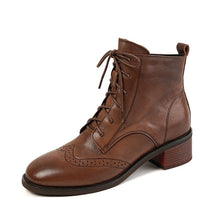 Load image into Gallery viewer, Women's Retro Leather Ankle Boots – Chunky Heel, Side Zipper &amp; Lace-Up | Cowhide Upper