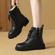 Load image into Gallery viewer, Women's Lace-Up Ankle Combat Boots – Mid Heel PU Leather