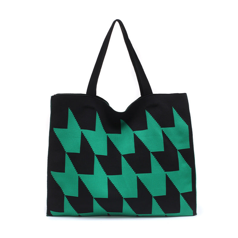 Knitted Women's Handbag – Patchwork Yarn Retro Tote Bag
