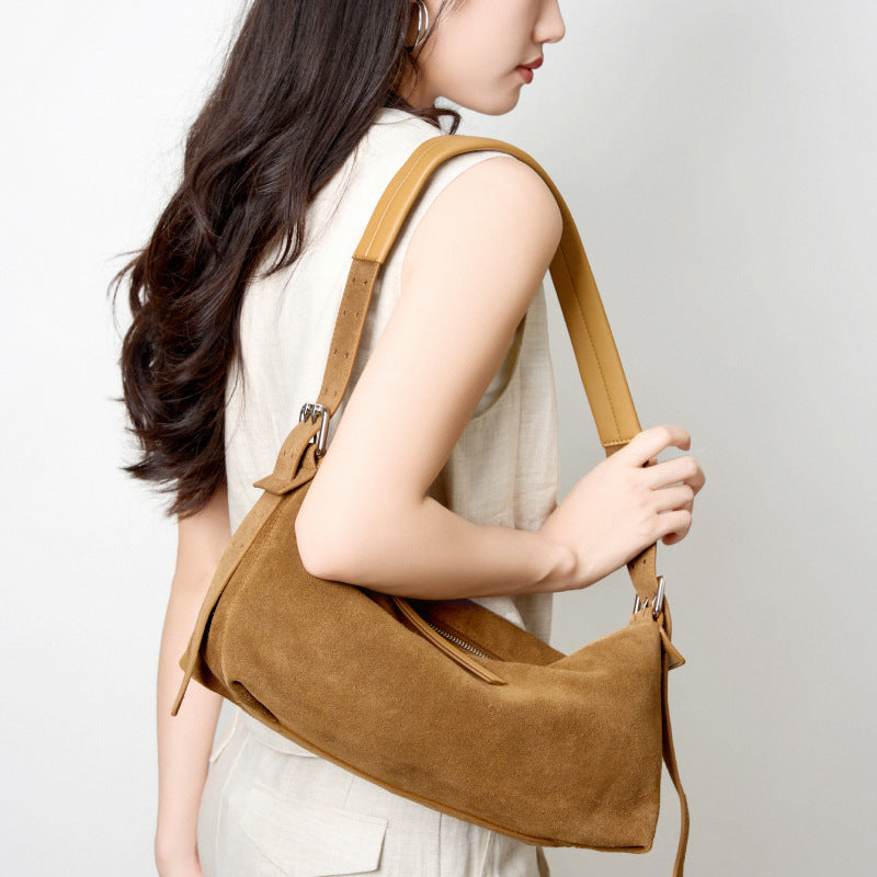 Women's Genuine Leather Crossbody Bag – Retro Soft Deerskin Shoulder Bag with Multi-Pocket Organizer