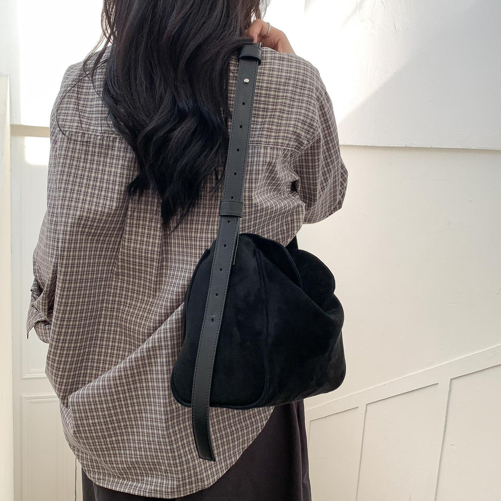 Retro Suede Mini Square Flap Crossbody Bag for Women – Solid Color Shoulder Tote