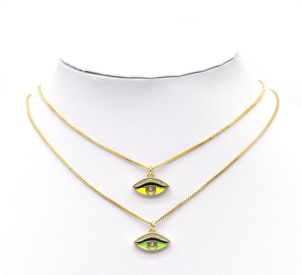 Colorful CZ Enamel Evil Eye Pendant, Sku#F1468C