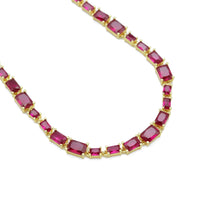 Load image into Gallery viewer, Gold Fuchsia Rectangle CZ Link Chain Necklace, Sku#A352