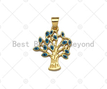 Load image into Gallery viewer, Enamel Evil Eye On Life Tree Shape Pendant, 18K Dainty Gold Charm, Necklace Bracelet Charm Pendant,19x22mm,Sku#JL32