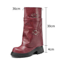 Load image into Gallery viewer, Women's Retro Multi-Layer Buckle Boots – Suede High-Top Boots with Stacked Buckle Detail